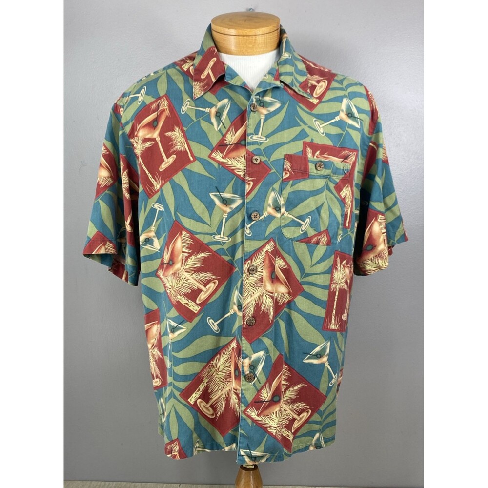 Banana Cabana Hawaiian Shirt Men's X-Large Silk  Tropical Martini Wood Buttons